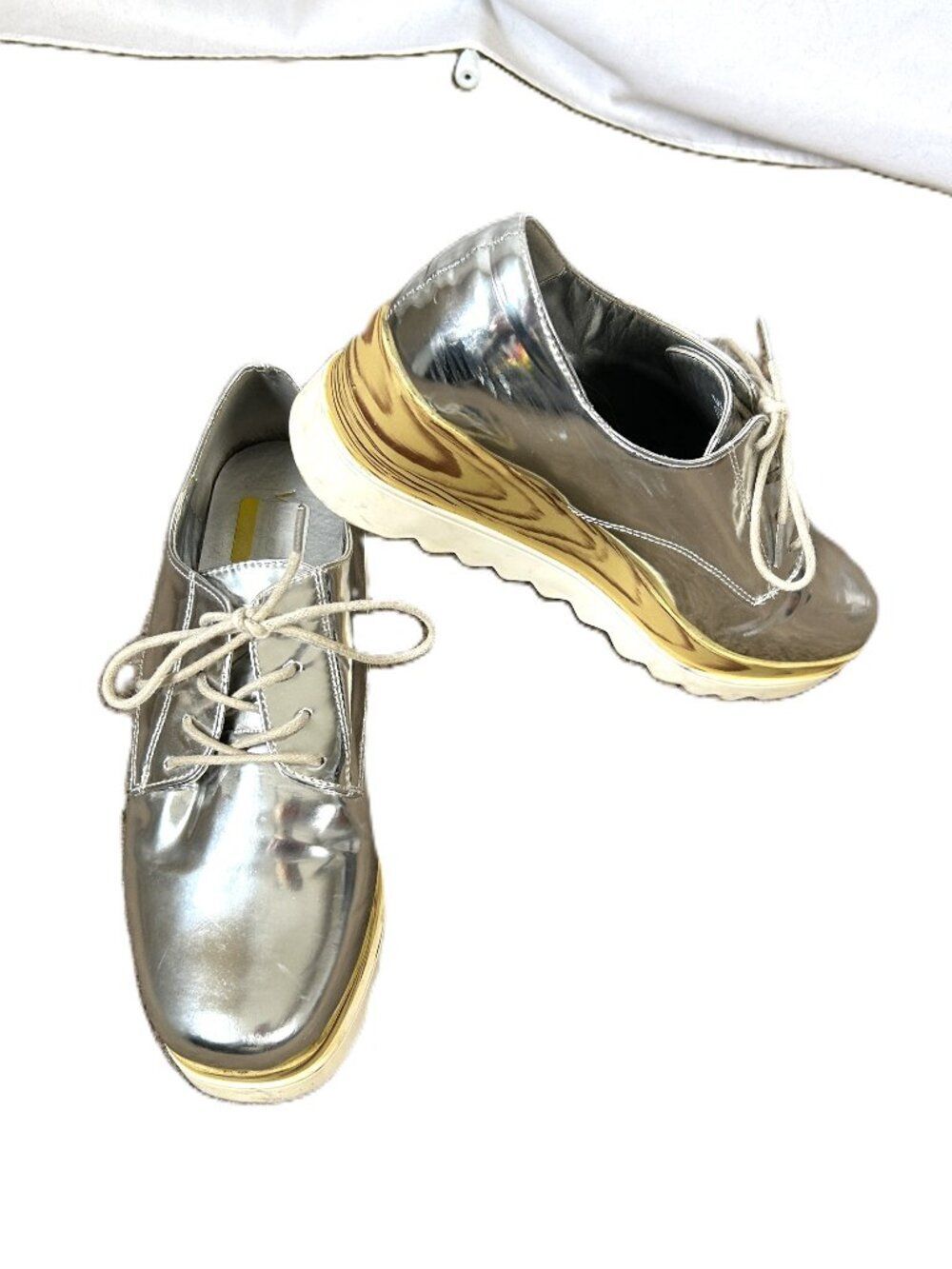 Wanted Beekman Silver Chrome Oxford Platform Wedge Shoes 7.5